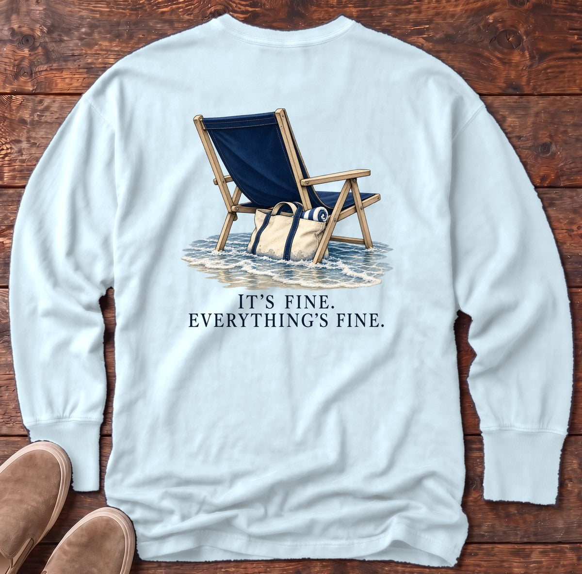 Everything's Fine Beach Chair Back Design Long Sleeve Tee in Chambray, Salty Paws Comfort Colors long sleeve tee