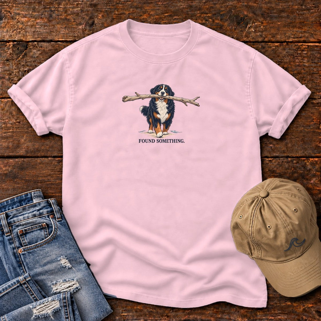 Found Something Bernese T-Shirt in Blossom, Salty Paws Comfort Colors T-Shirt, front design flat lay