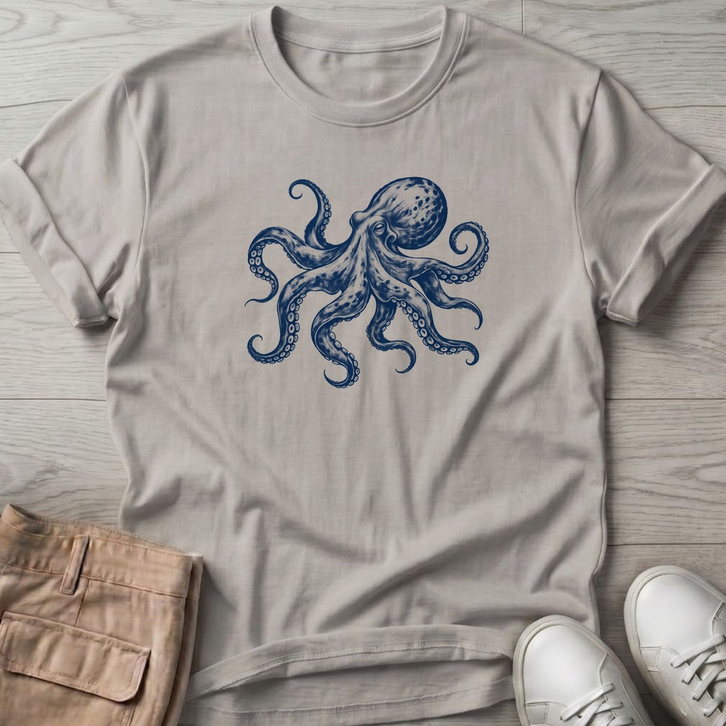 Octopus T-Shirt in Ice Grey, Salty Paws T-Shirt, front design flat lay