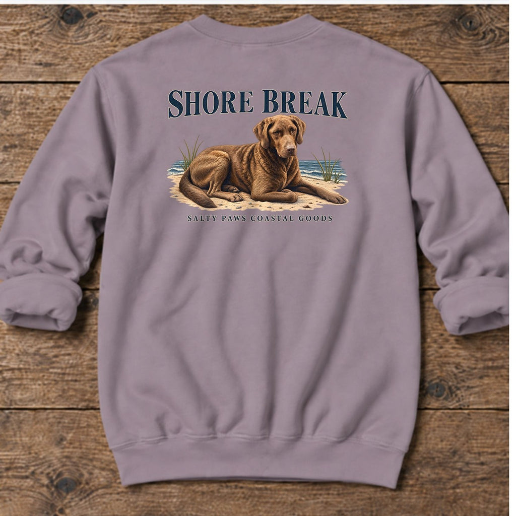 Shore Break Chesapeake Bay Retriever Back Design Midweight Sweatshirt in Paragon, Salty Paws coastal sweatshirt