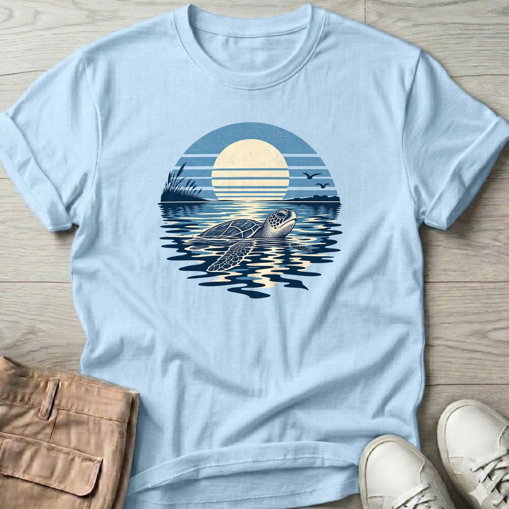Moonlit Sea Turtle T-Shirt in Light Blue