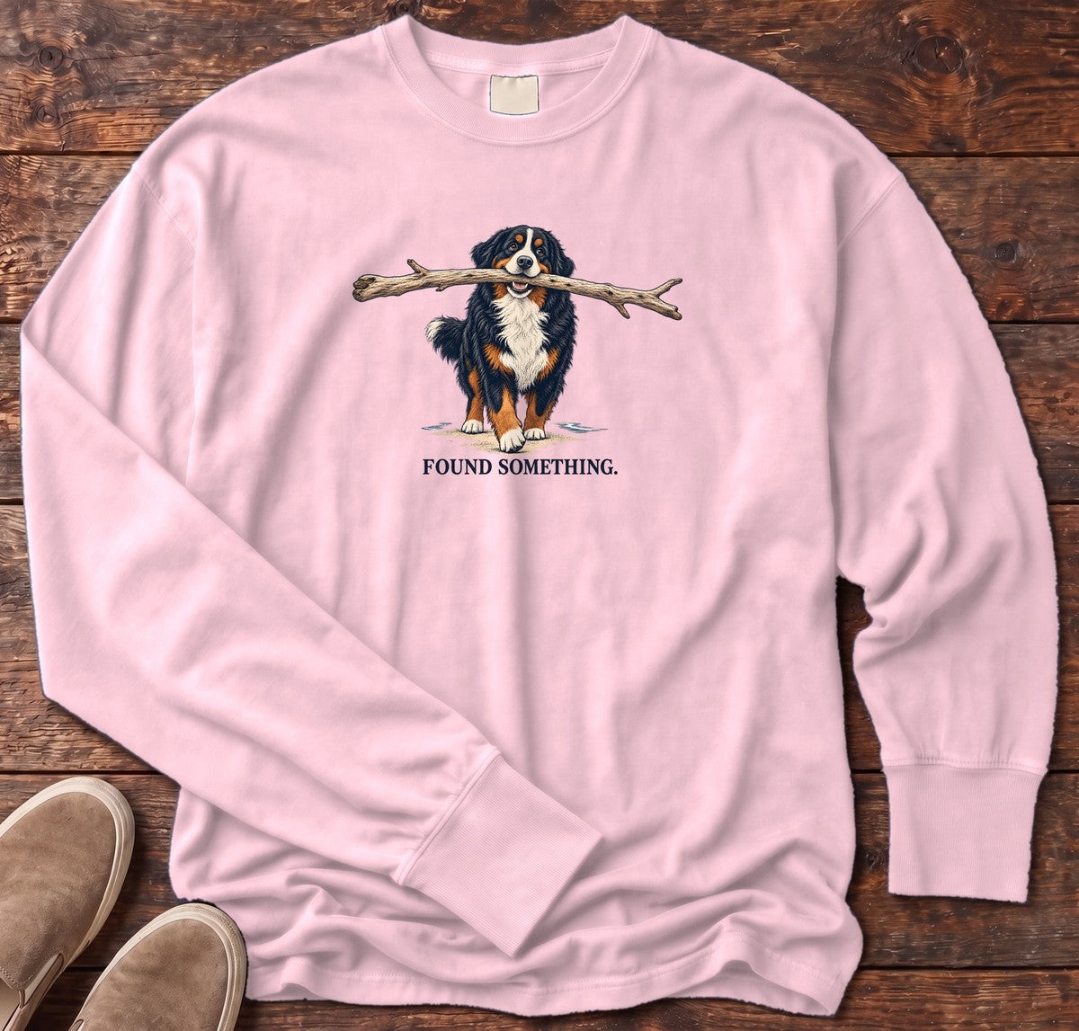 Found Something Bernese Long Sleeve Tee in Blossom, Salty Paws Comfort Colors long sleeve tee