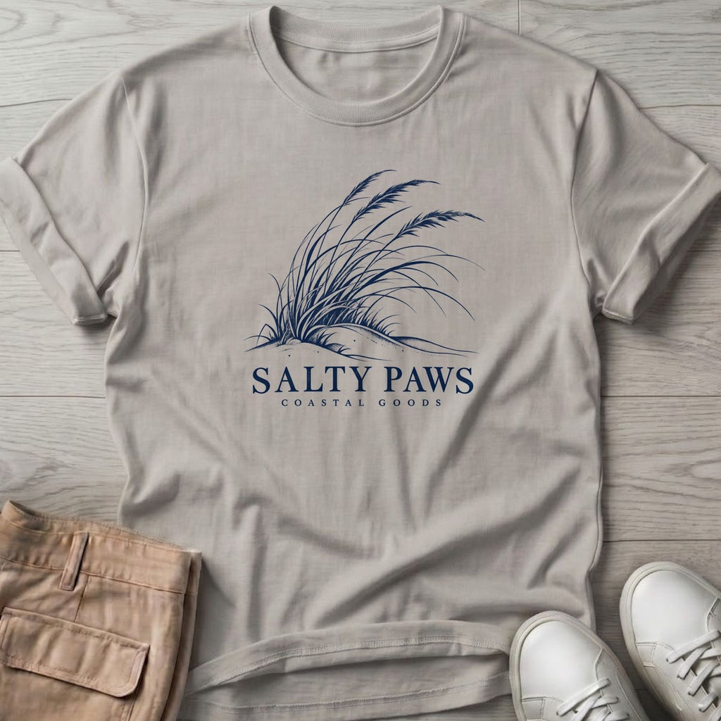 Salty Paws Dune Grass T-Shirt in Ice Grey, Salty Paws T-Shirt, front design flat lay
