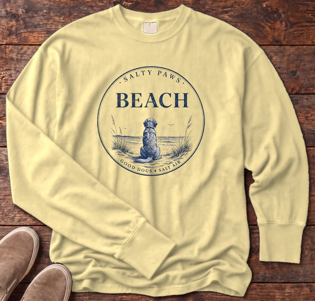 Beach Good Dogs Salt Air Long Sleeve Tee in Butter, Salty Paws Comfort Colors long sleeve tee