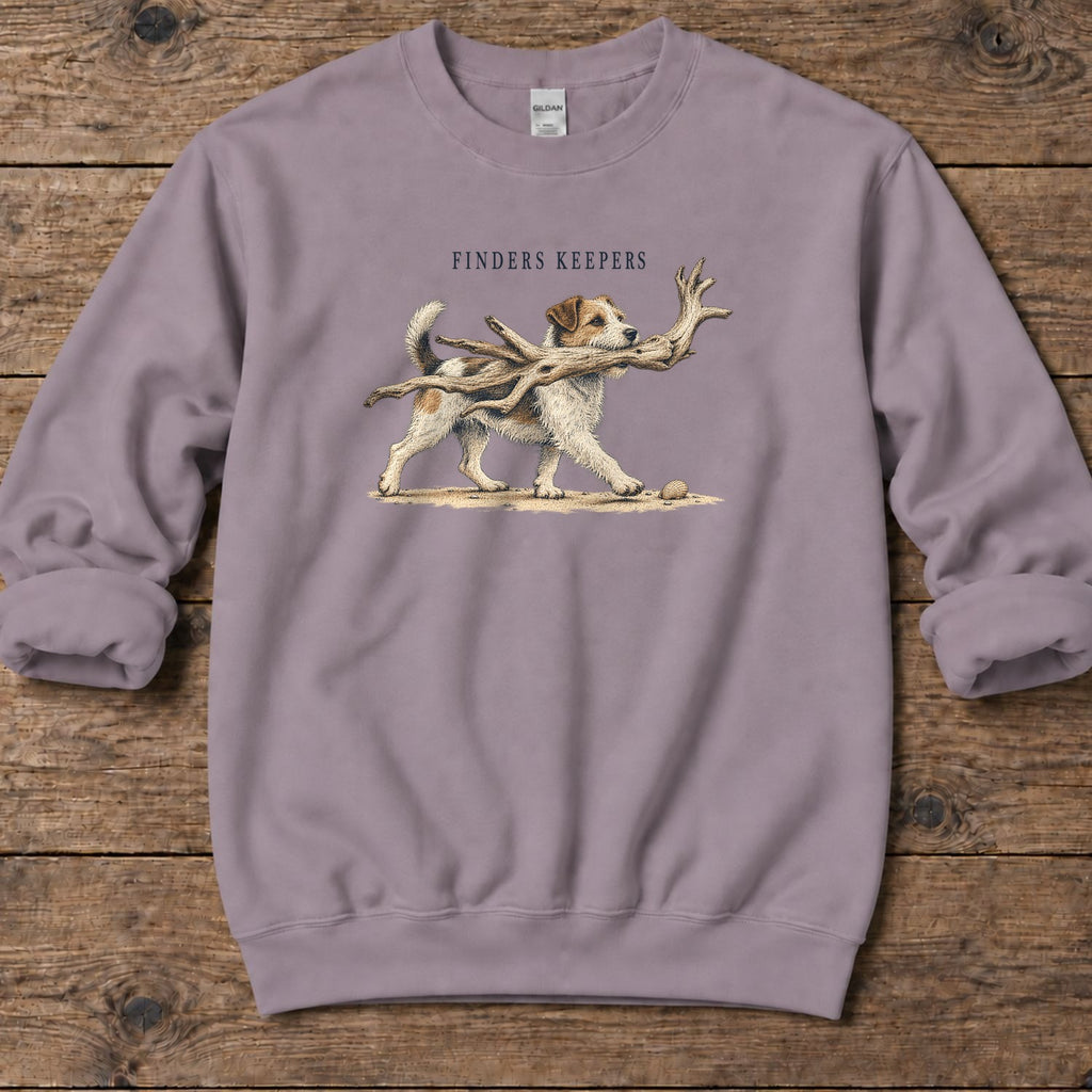 Finders Keepers Terrier Midweight Sweatshirt in Paragon, Salty Paws Midweight Sweatshirt, front design flat lay