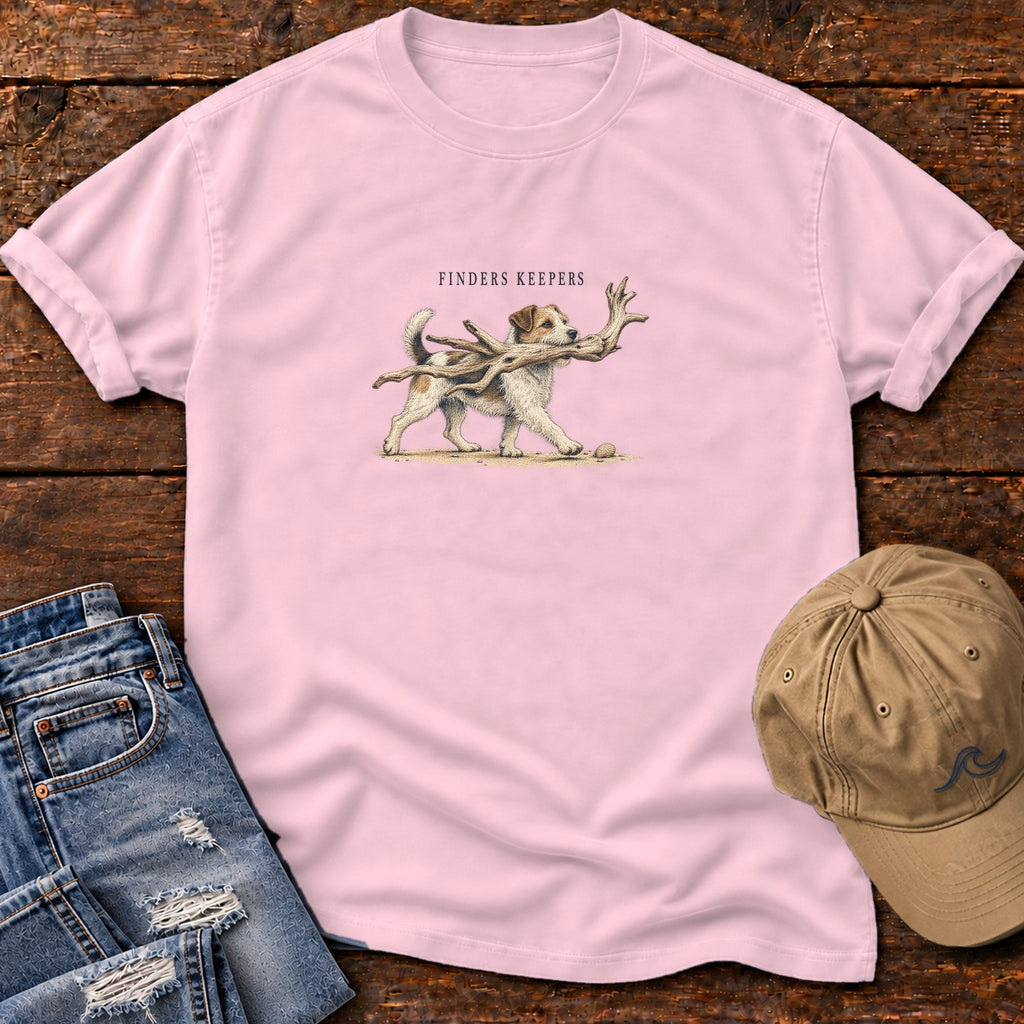 Finders Keepers Terrier T-Shirt Comfort Colors in Blossom, Salty Paws Comfort Colors T-Shirt, front design flat lay