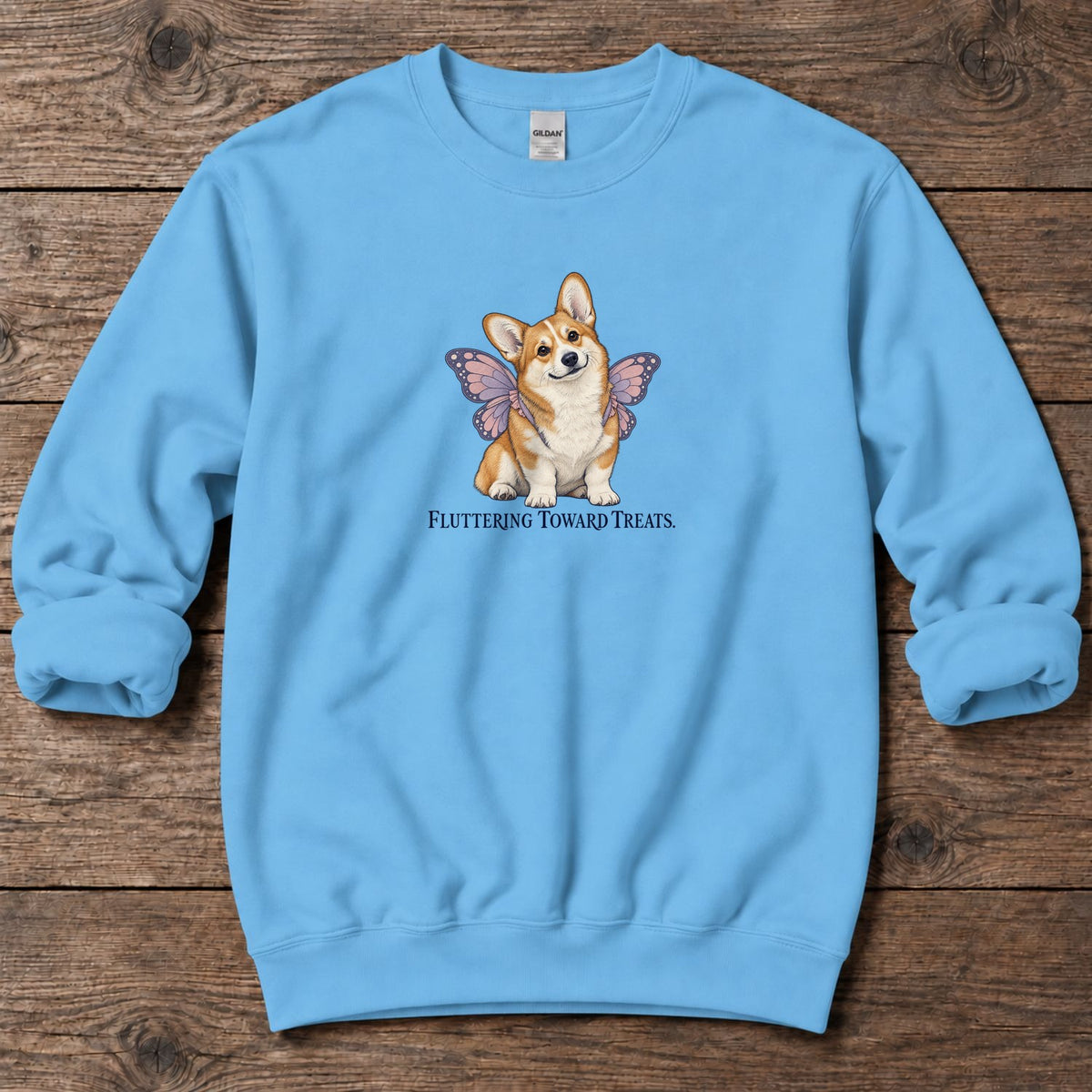 Fluttering Toward Treats Butterfly Corgi Midweight Sweatshirt in Sky, Salty Paws coastal sweatshirt