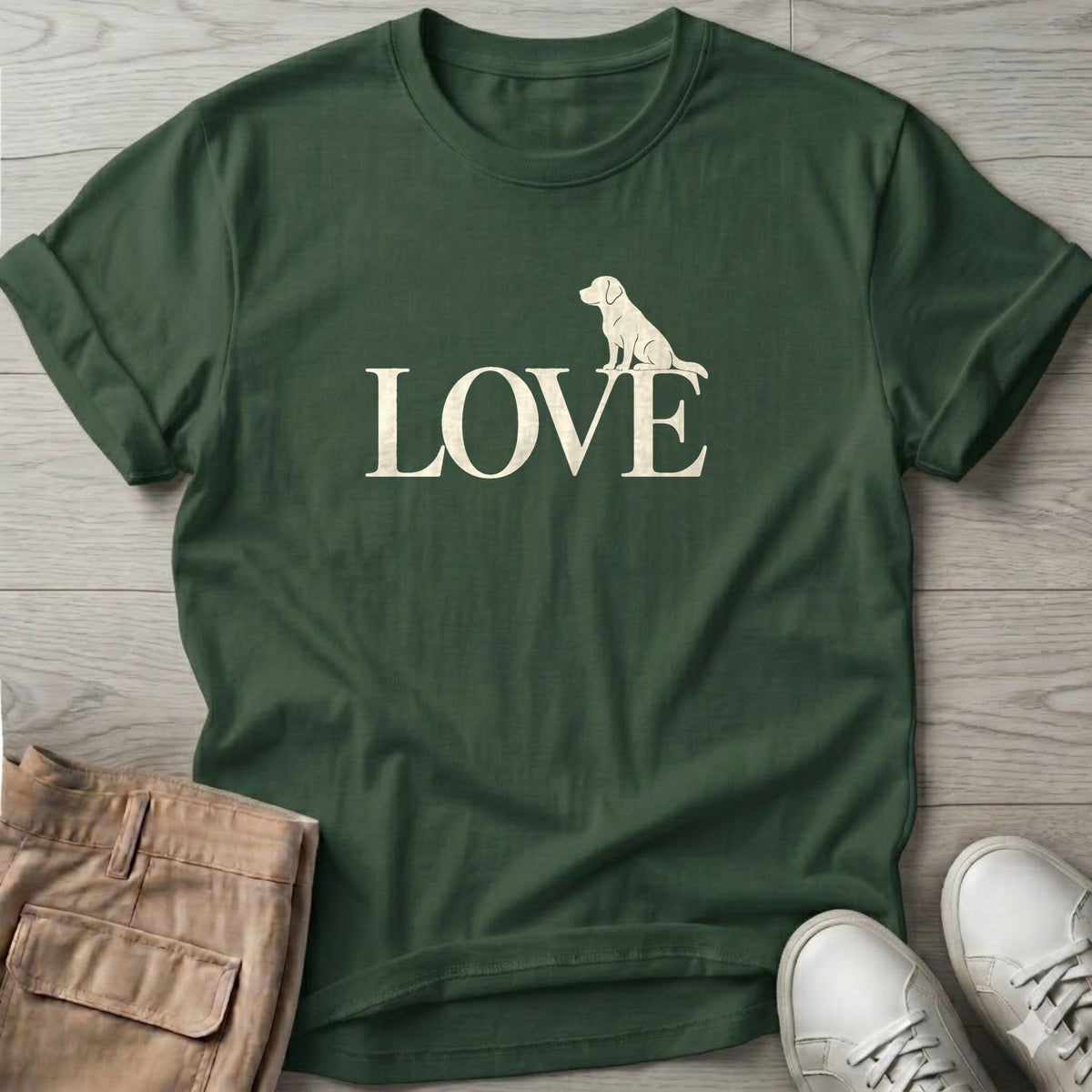 Golden LOVE T-Shirt in Forest Green, Salty Paws coastal t-shirt