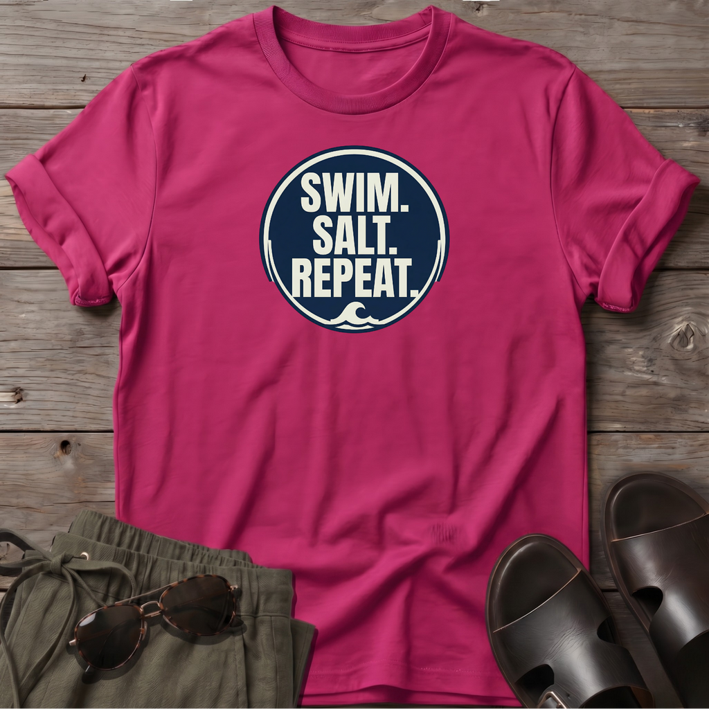 Swim Salt Repeat Beach Ocean Line Art Tee