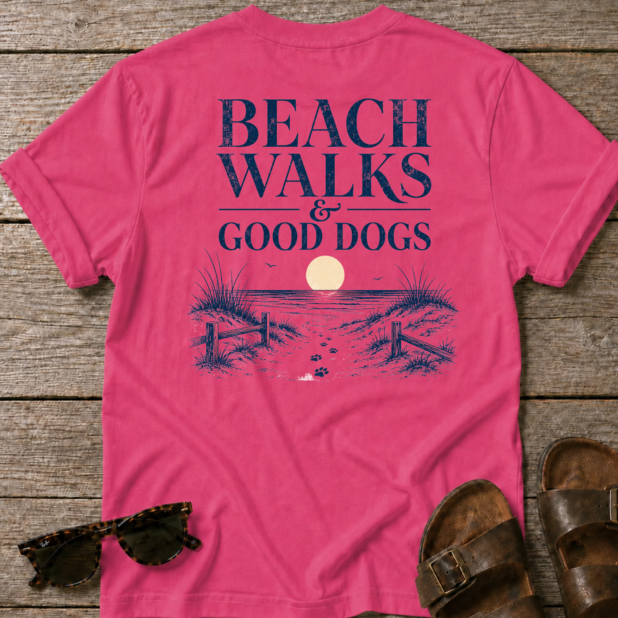 Beach Walks Good Dogs BACK DESIGN T-Shirt