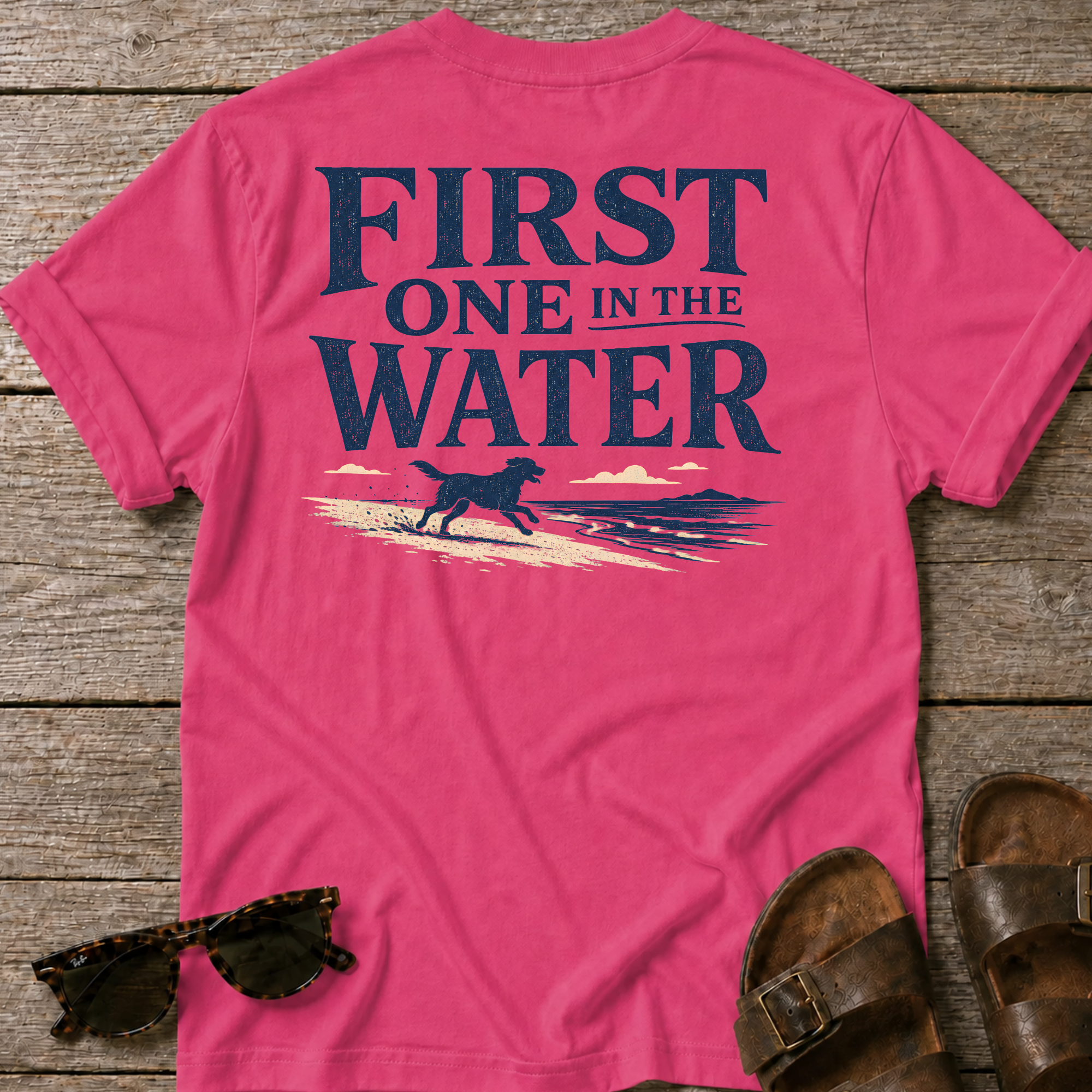 First One in the Water Dog BACK DESIGN T-Shirt