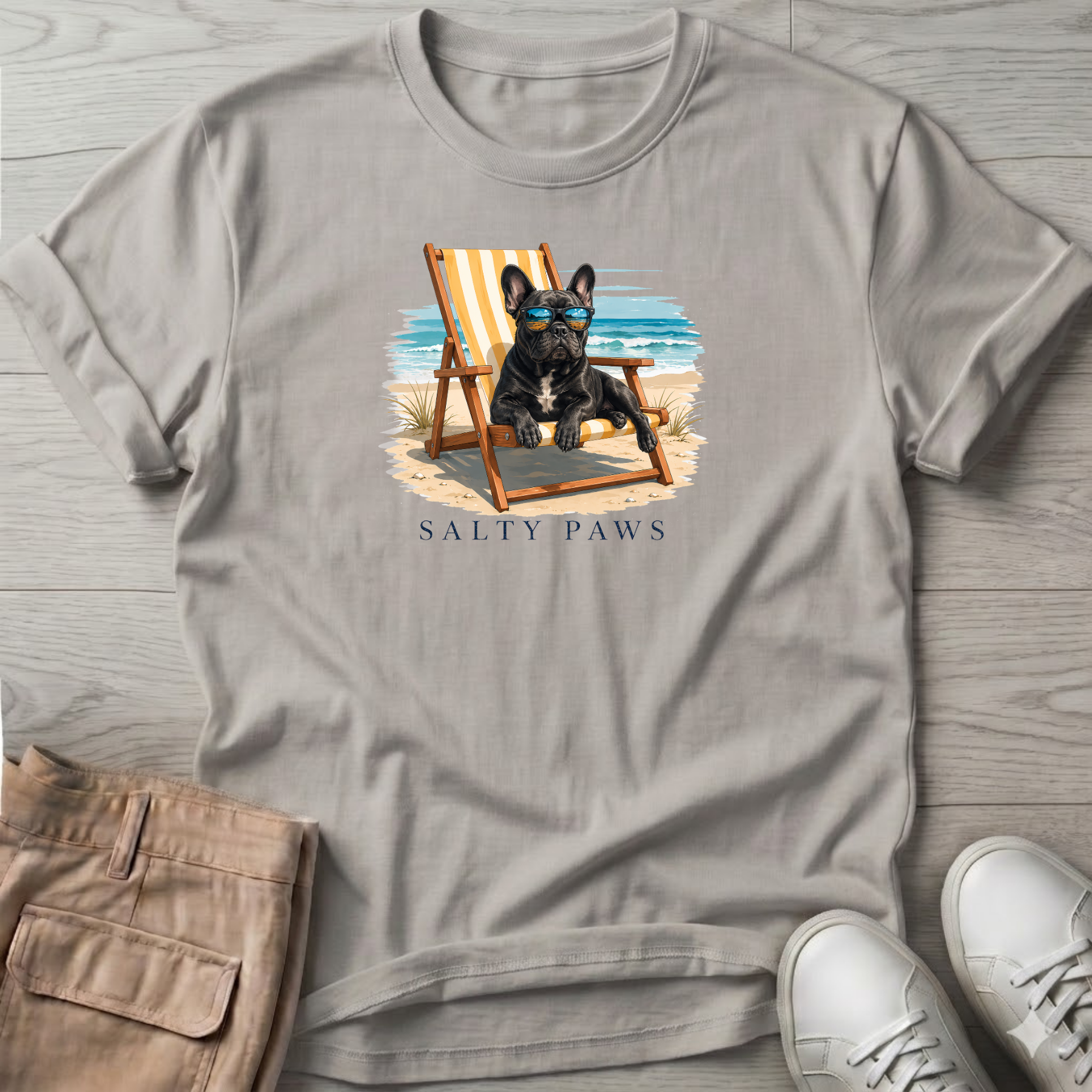 Frenchie Beach Chair Dog T-Shirt