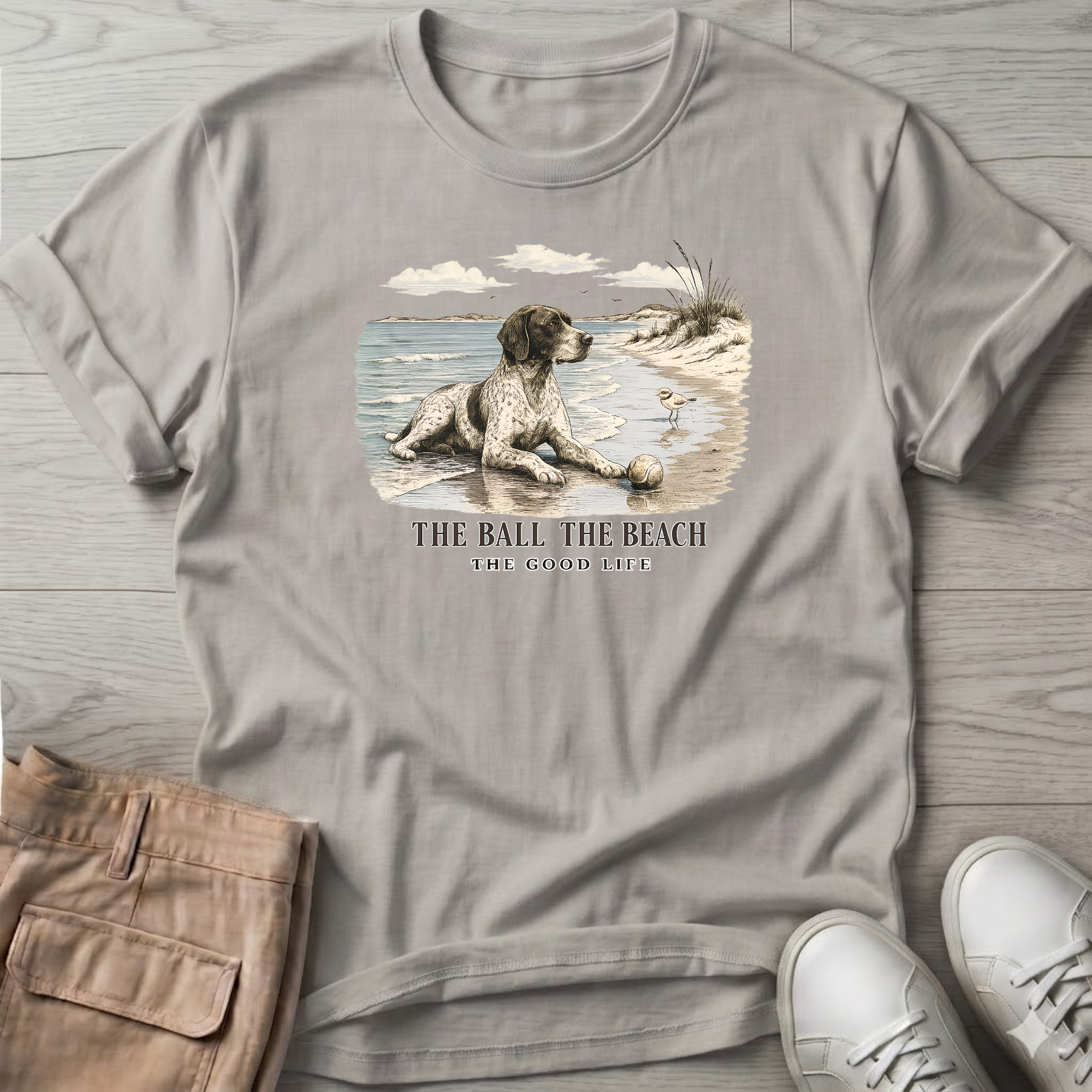 Ball Beach & Shorthair Pointer Dog T-Shirt