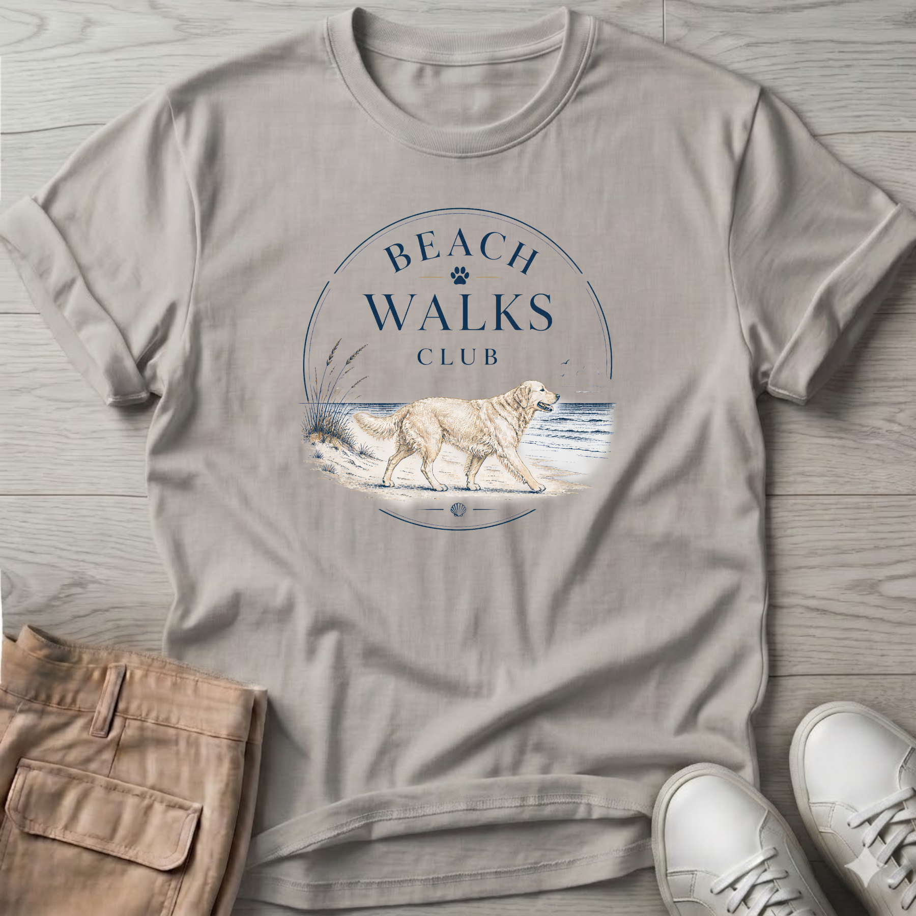 Beach Walk Golden Retriever T-Shirt
