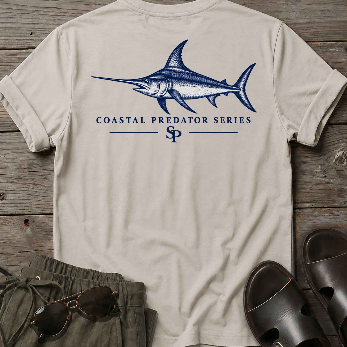 Swordfish Coastal Predator T-Shirt in Ice Grey, Salty Paws coastal t-shirt