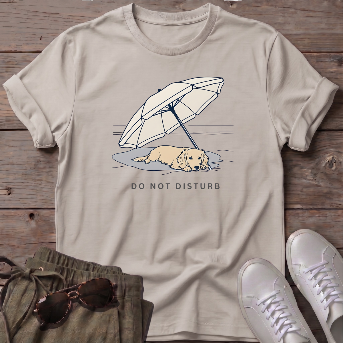 Do Not Disturb Long Haired Dachshund T-Shirt in Ice Grey