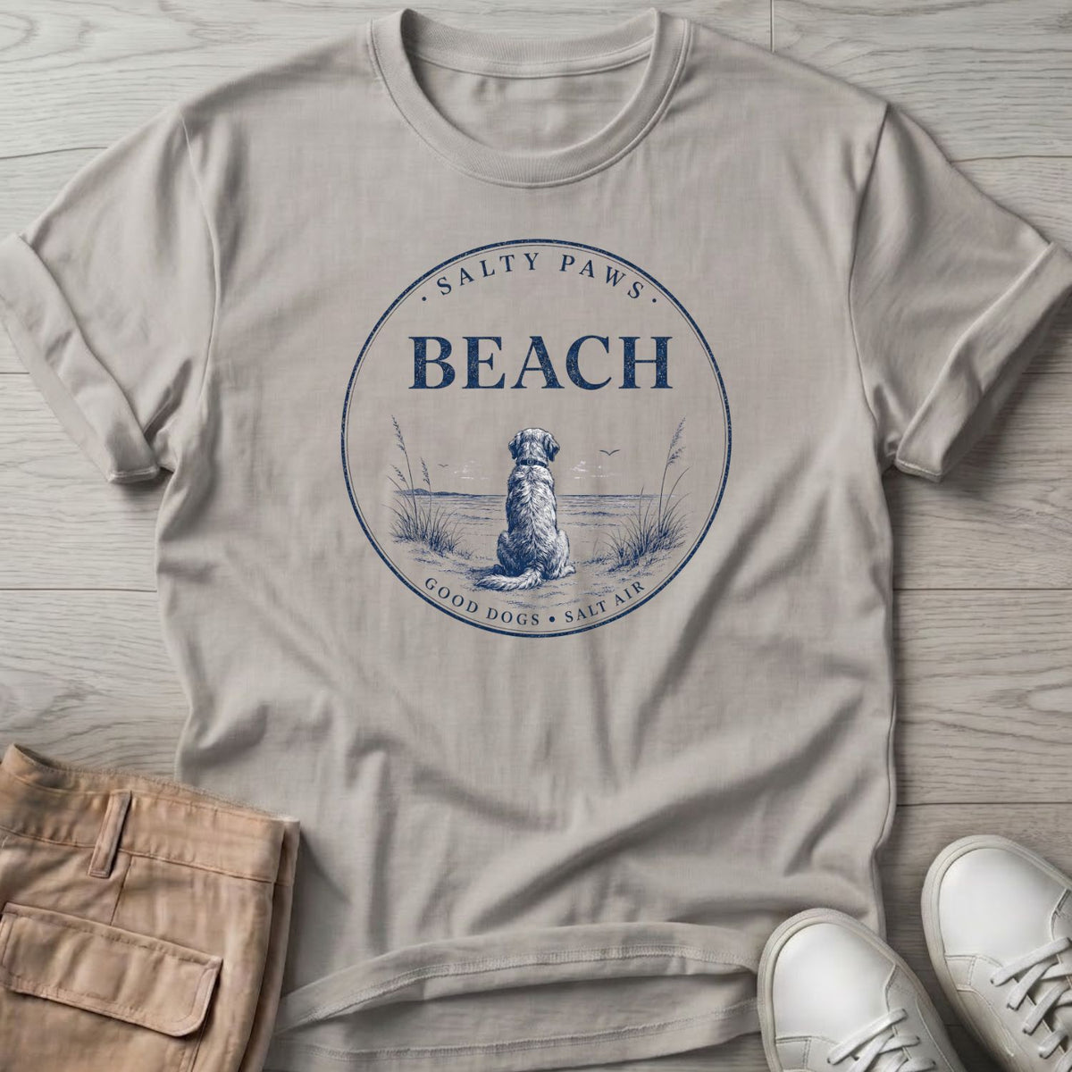 Beach Good Dogs Salt Air T-Shirt in Ice Grey, Salty Paws coastal t-shirt