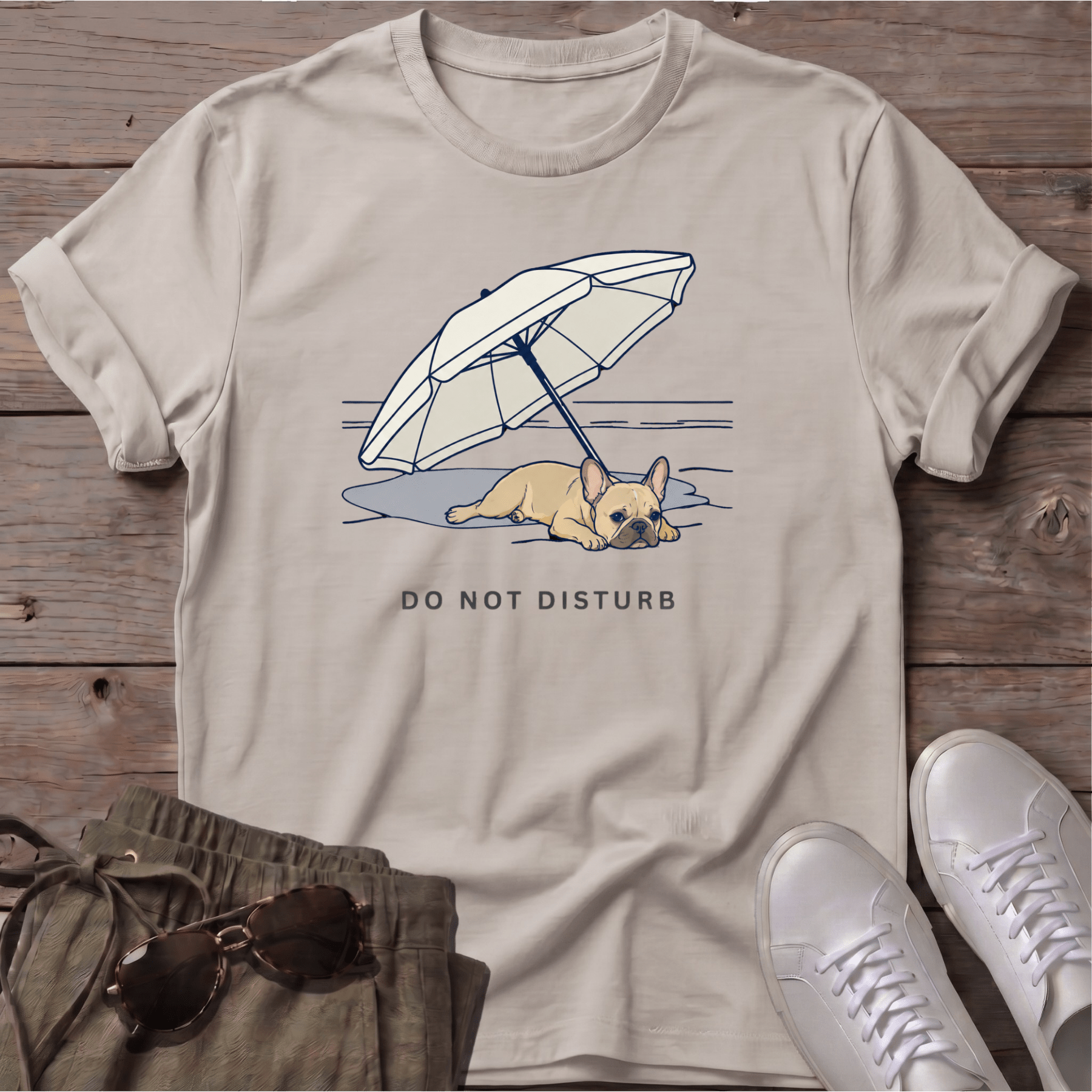 Frenchie DO NOT DISTURB T-Shirt — Dog Beach Line Art Tee - dog lover coastal t-shirt, Salty Paws