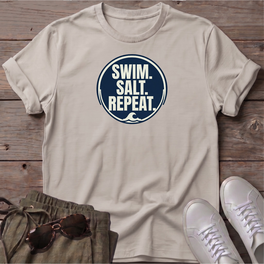 Swim Salt Repeat Beach Ocean Line Art Tee