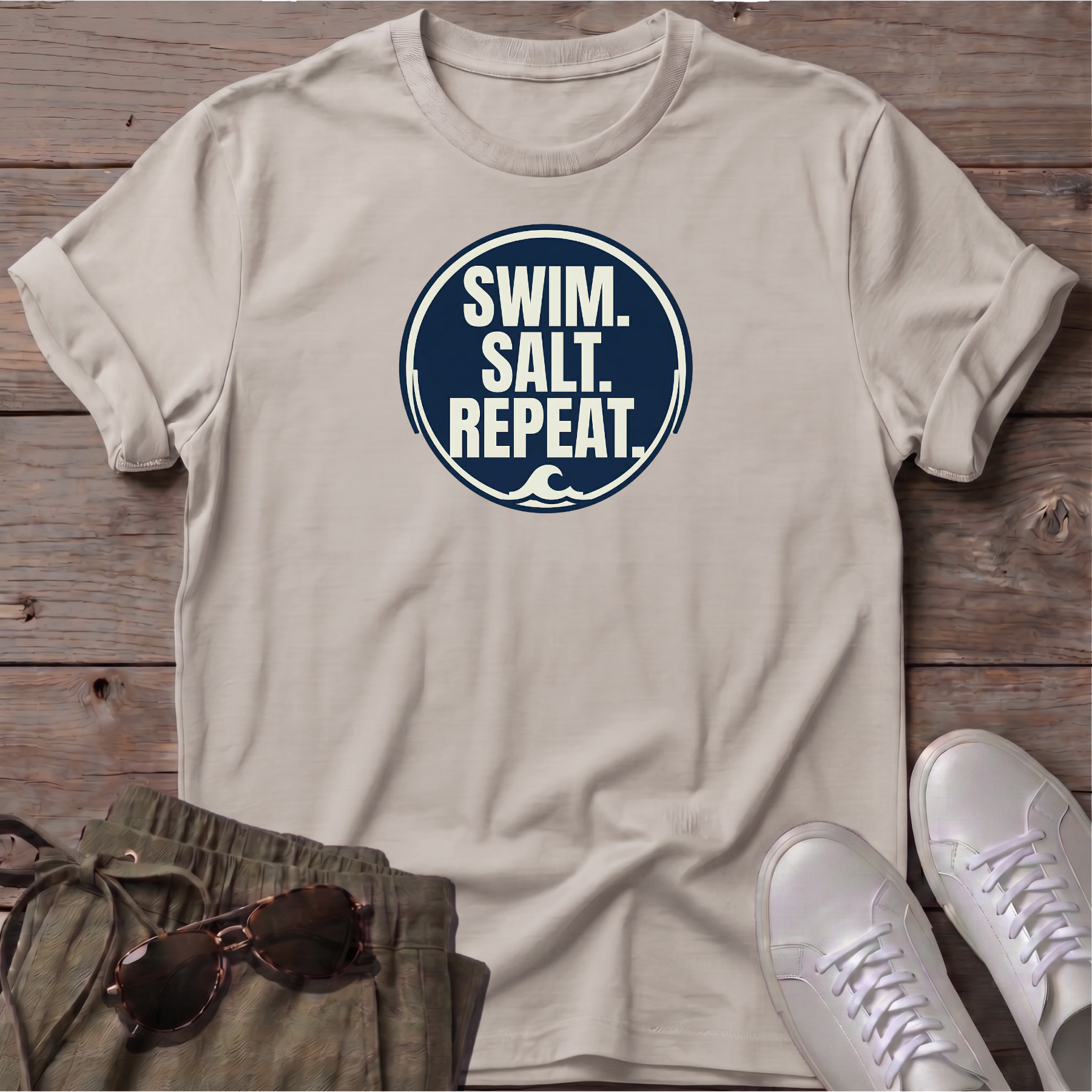 Swim Salt Repeat Beach Ocean Line Art Tee