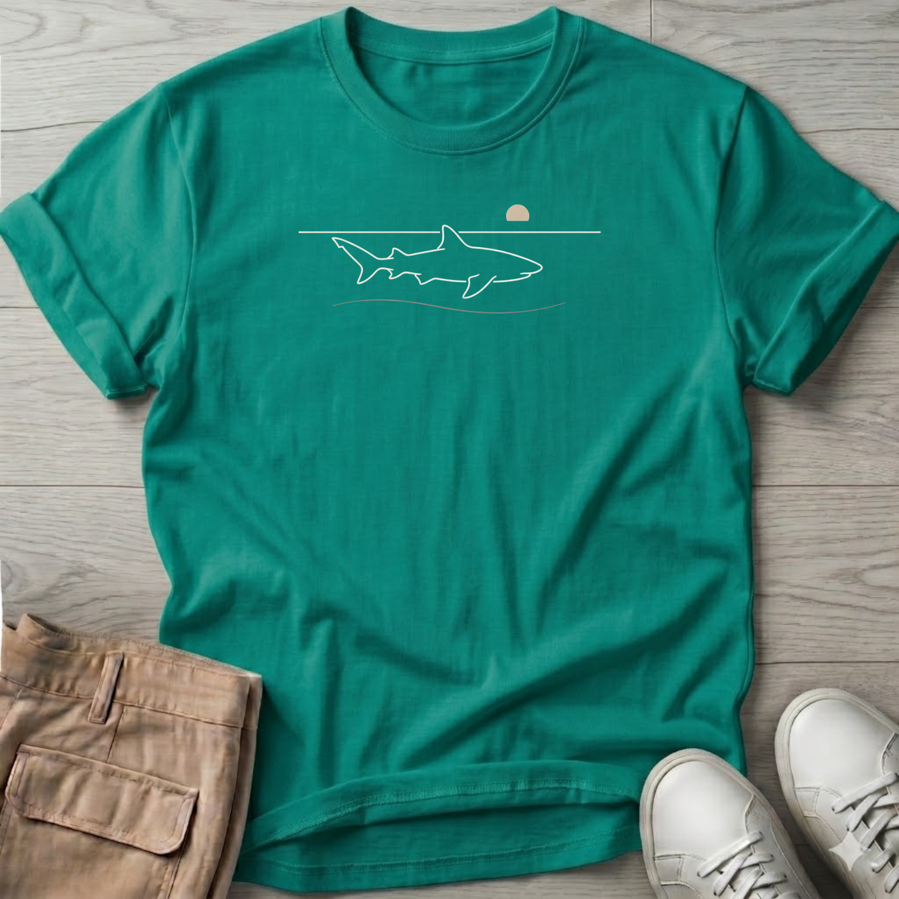 Shark Beach Ocean Line Art Tee