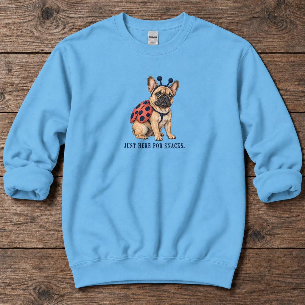 Just Here for Snacks Ladybug Frenchie Midweight Sweatshirt in Sky, Salty Paws coastal sweatshirt