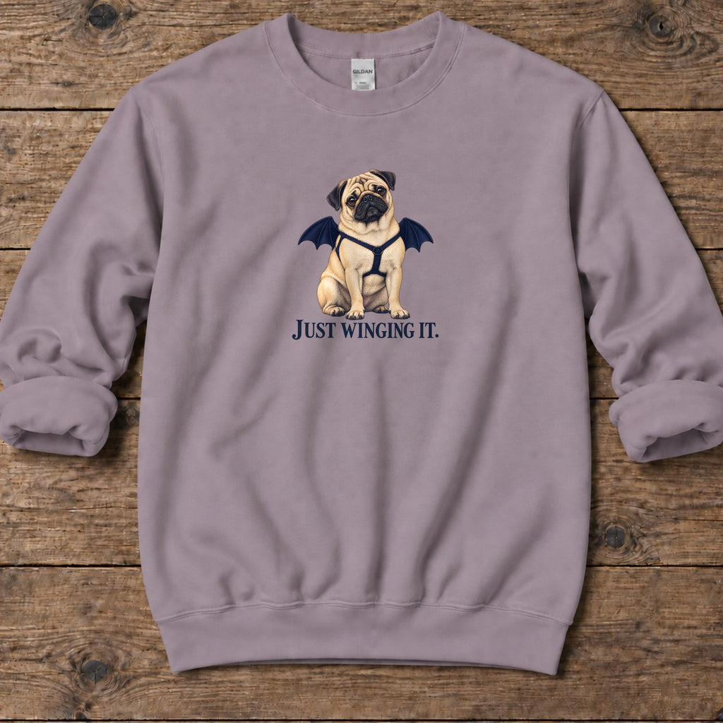 Just Winging It Bat Wings Pug Midweight Sweatshirt in Paragon, Salty Paws coastal sweatshirt