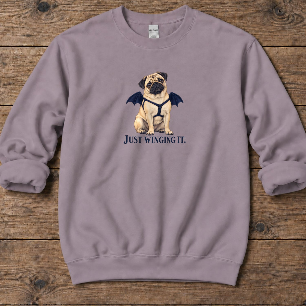 Just Winging It Bat Wings Pug Midweight Sweatshirt in Paragon, Salty Paws coastal sweatshirt