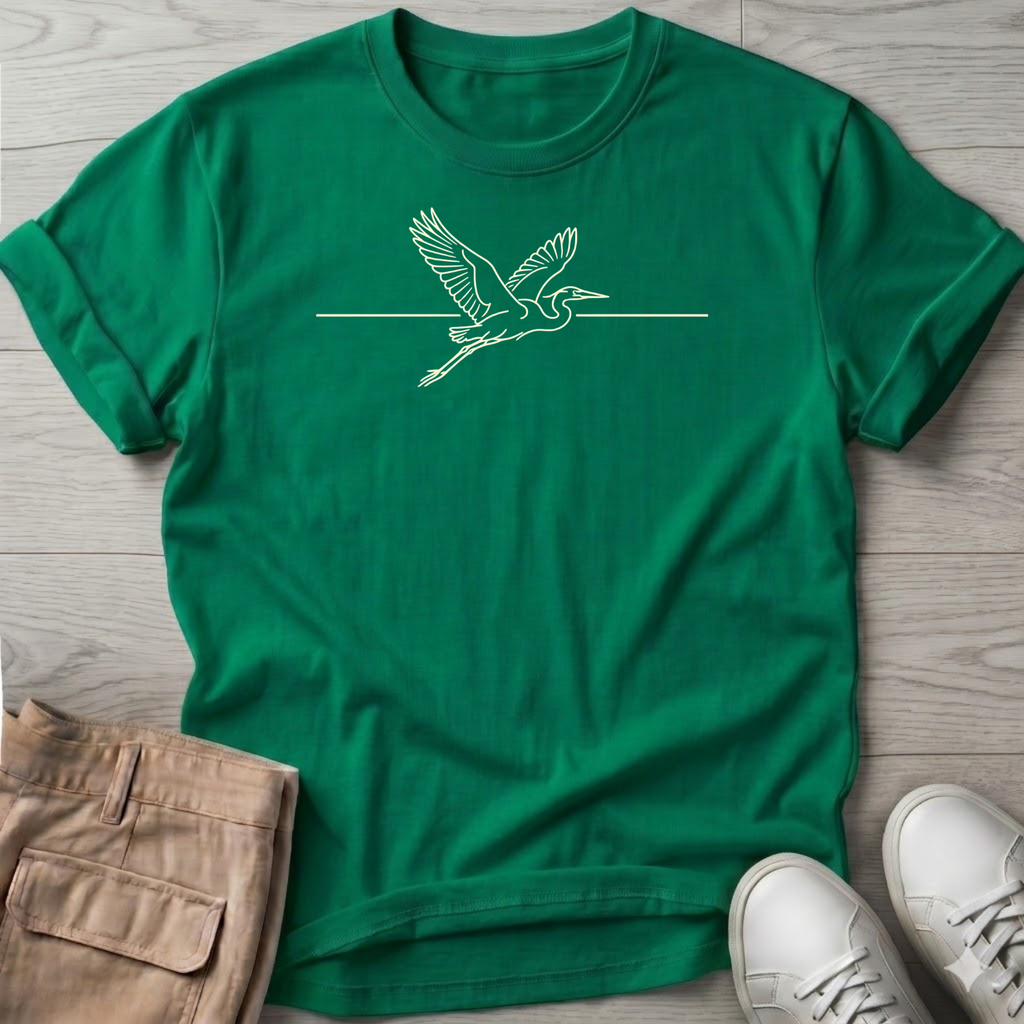 Great Heron Flight Beach Ocean Line Art Tee
