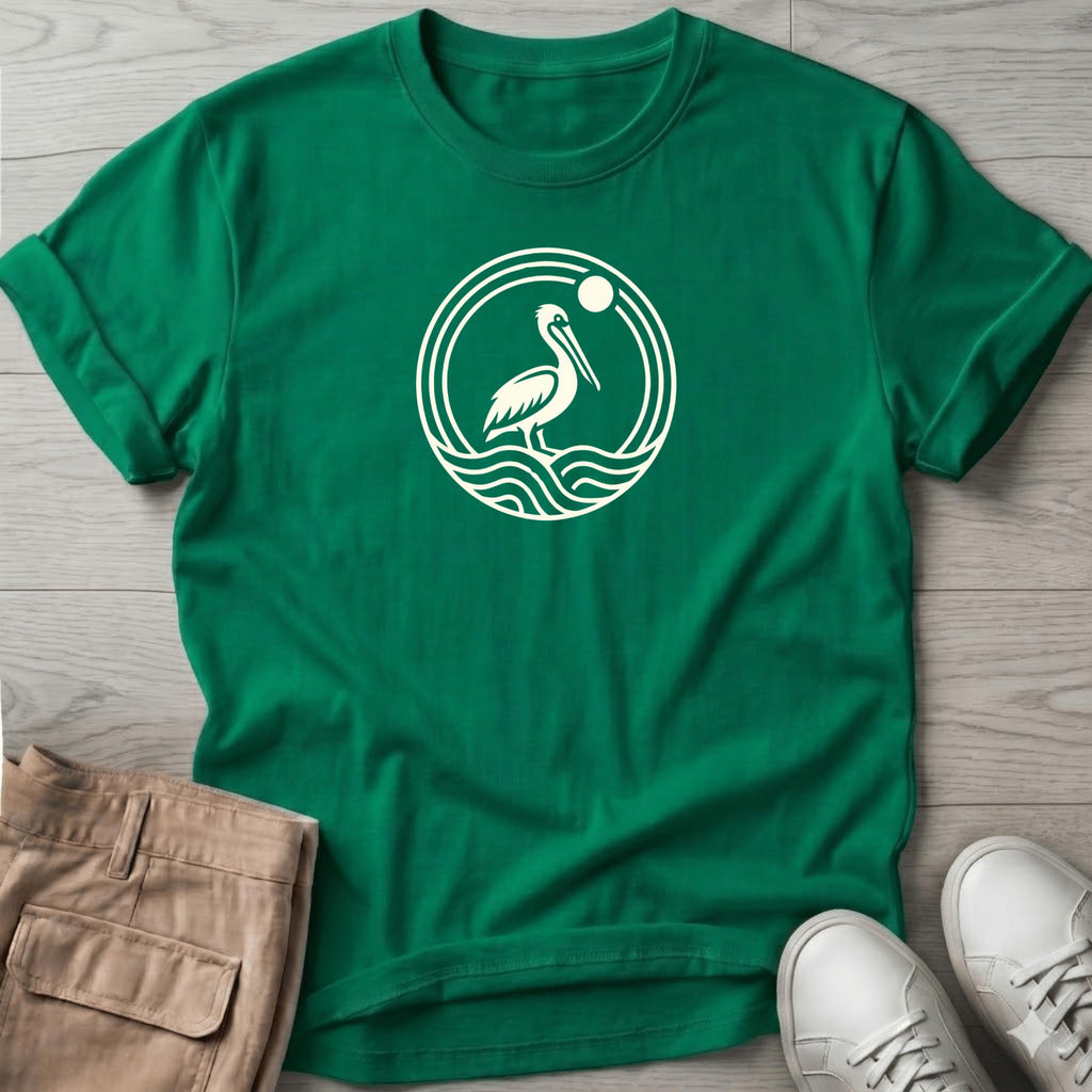 Pelican Bird Wave Beach T-Shirt Tee T-Shirt - coastal bird graphic t-shirt, Salty Paws
