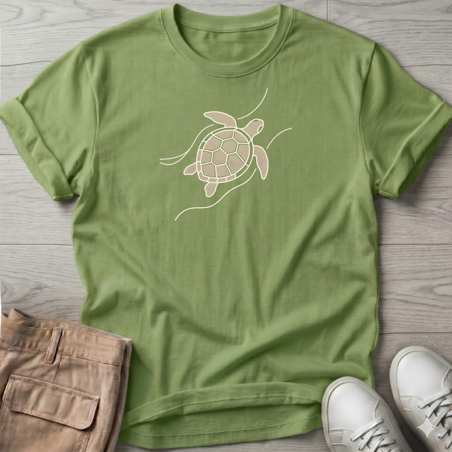 Sea Turtle Waves Beach Ocean Line Art Tee