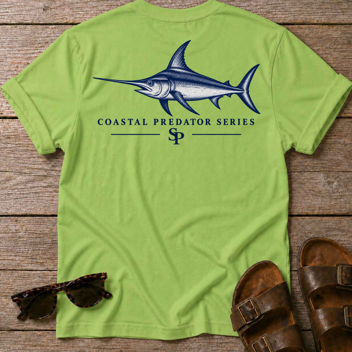 Swordfish Coastal Predator T-Shirt in Kiwi, Salty Paws coastal t-shirt
