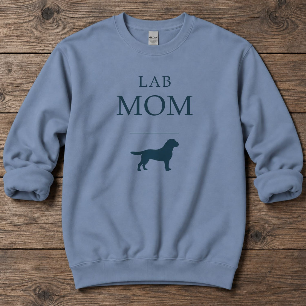 Lab Mom Midweight Sweatshirt in Stone Blue, Salty Paws coastal sweatshirt