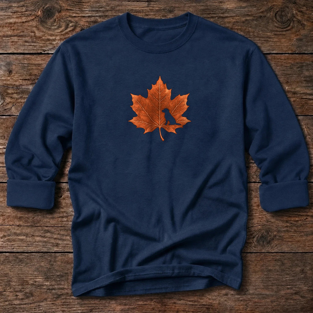 Labrador Leaf Long Sleeve Tee in Dark Navy, Salty Paws coastal long sleeve tee