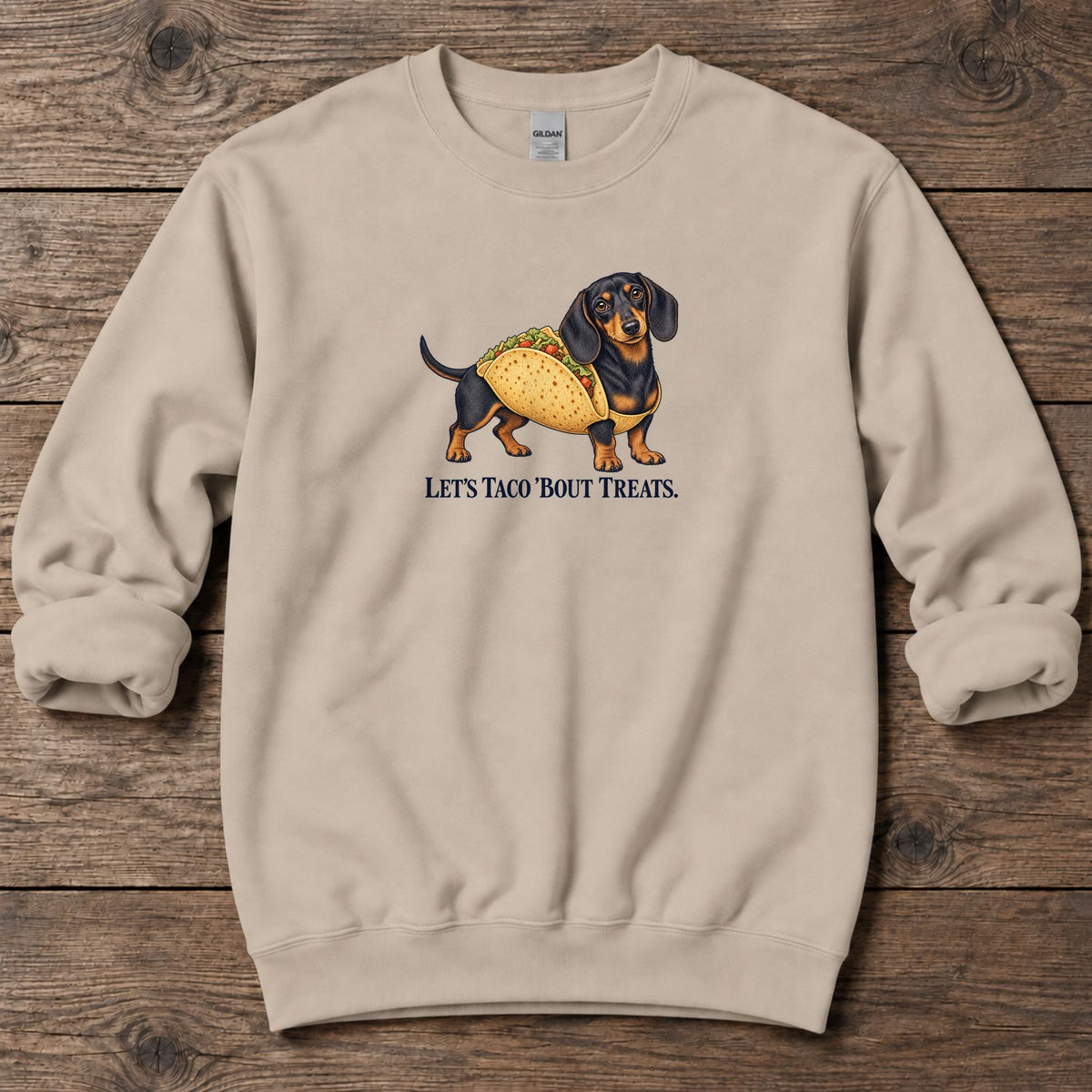 Let's Taco Bout Treats Dachshund Midweight Sweatshirt in Sand, Salty Paws coastal sweatshirt