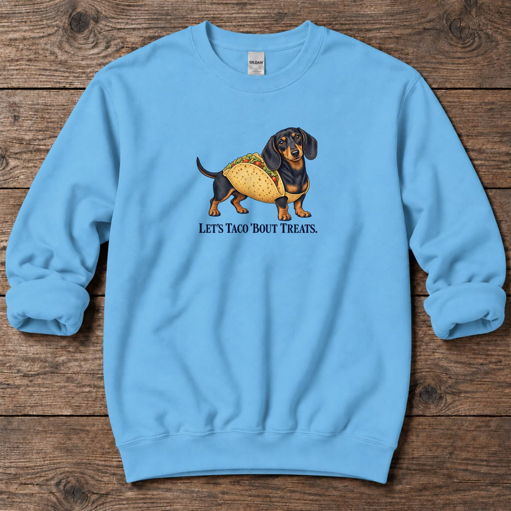 Let's Taco Bout Treats Dachshund Midweight Sweatshirt in Sky, Salty Paws coastal sweatshirt