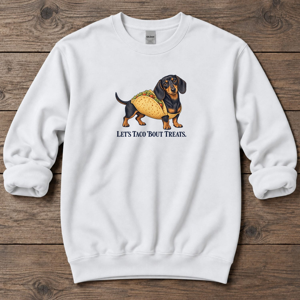 Let's Taco Bout Treats Dachshund Midweight Sweatshirt in White, Salty Paws coastal sweatshirt