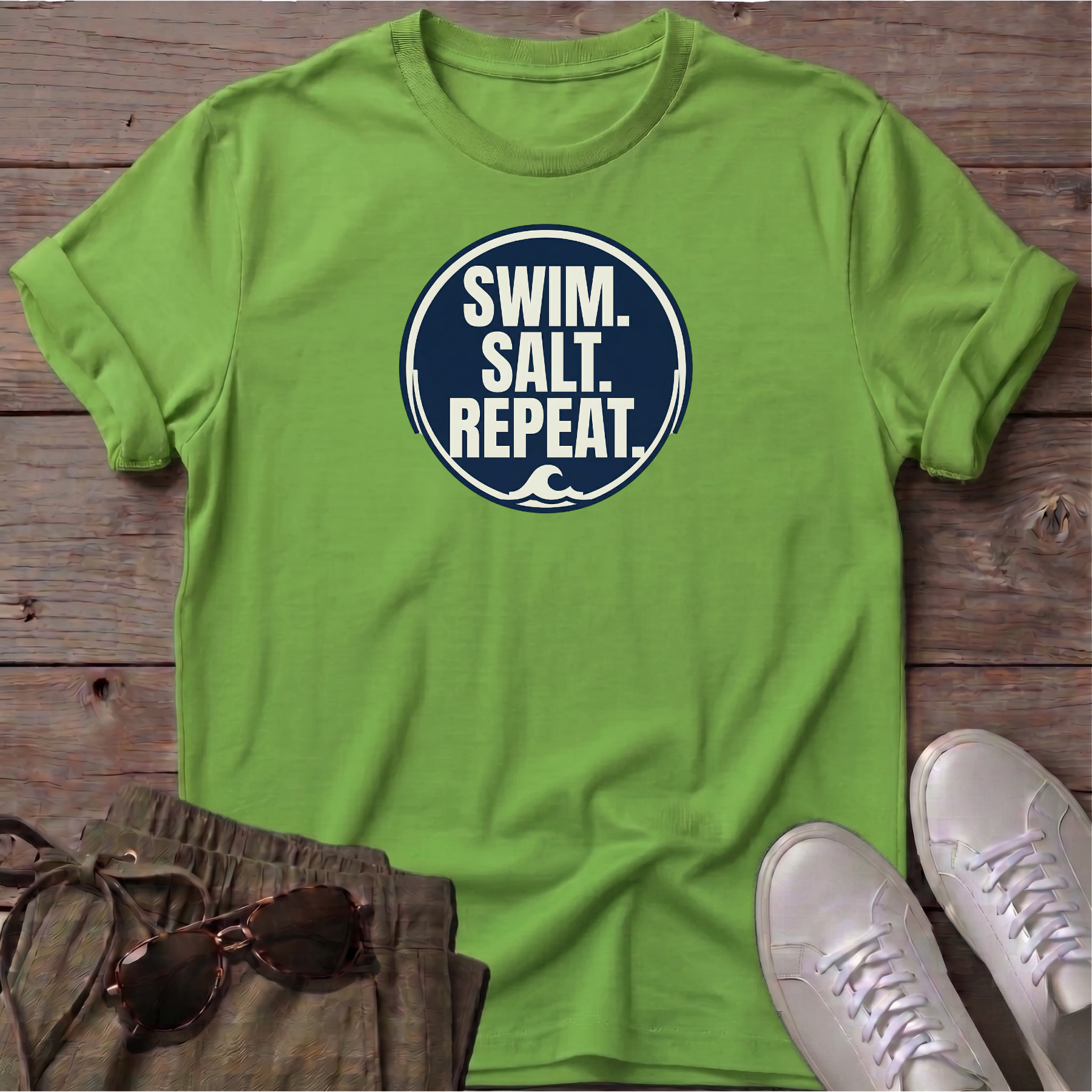 Swim Salt Repeat Beach Ocean Line Art Tee