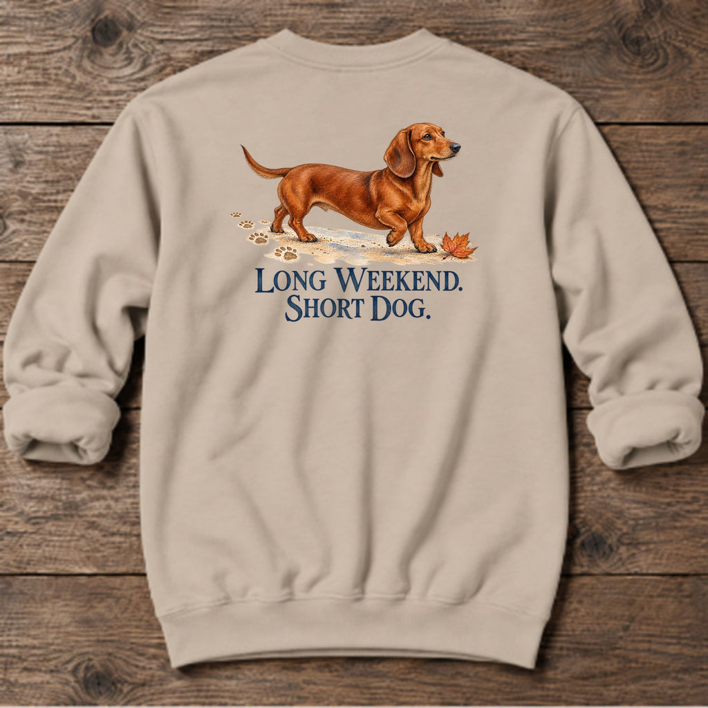Long Weekend Short Dog Back Design Midweight Sweatshirt in Sand, Salty Paws coastal sweatshirt