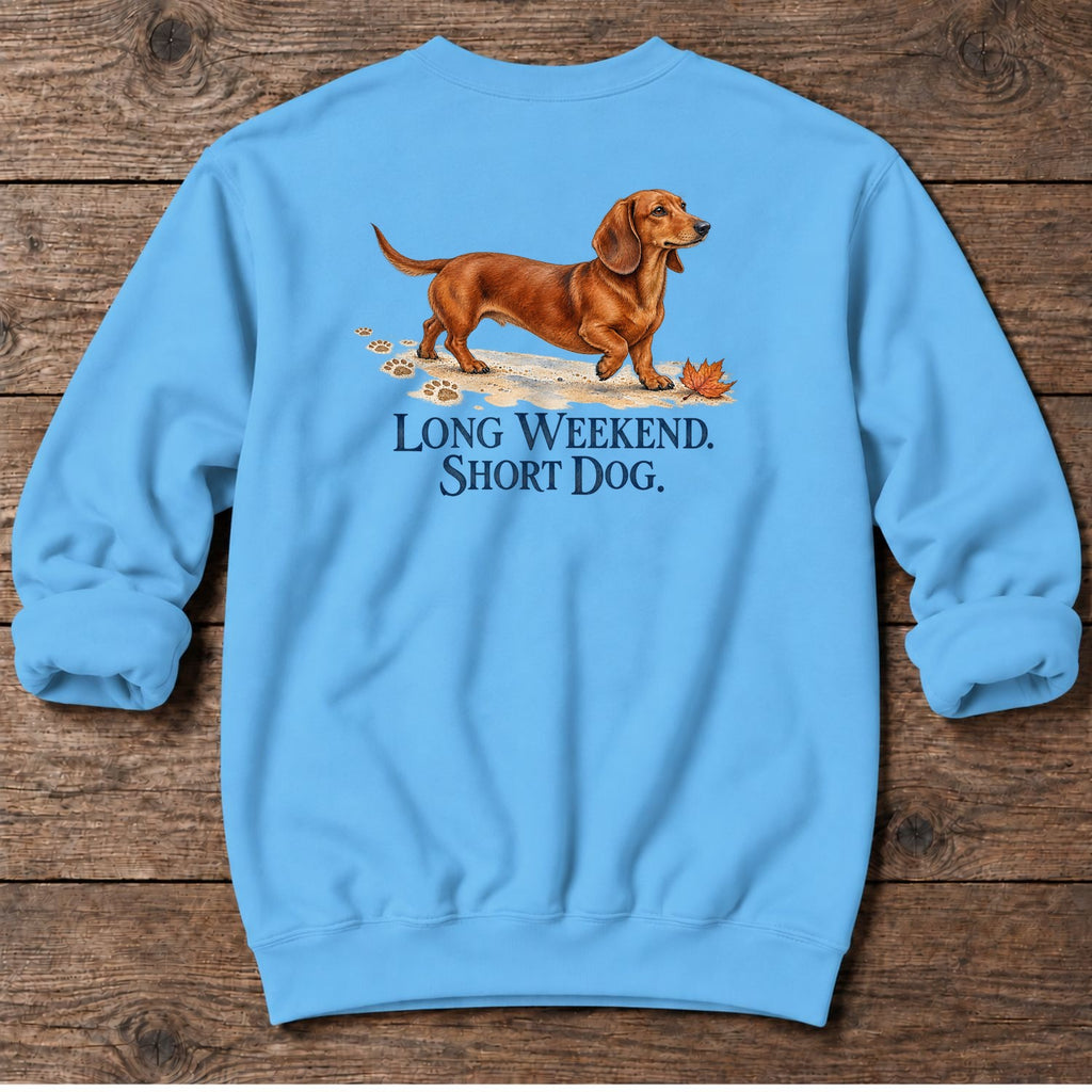 Long Weekend Short Dog Back Design Midweight Sweatshirt in Sky, Salty Paws coastal sweatshirt