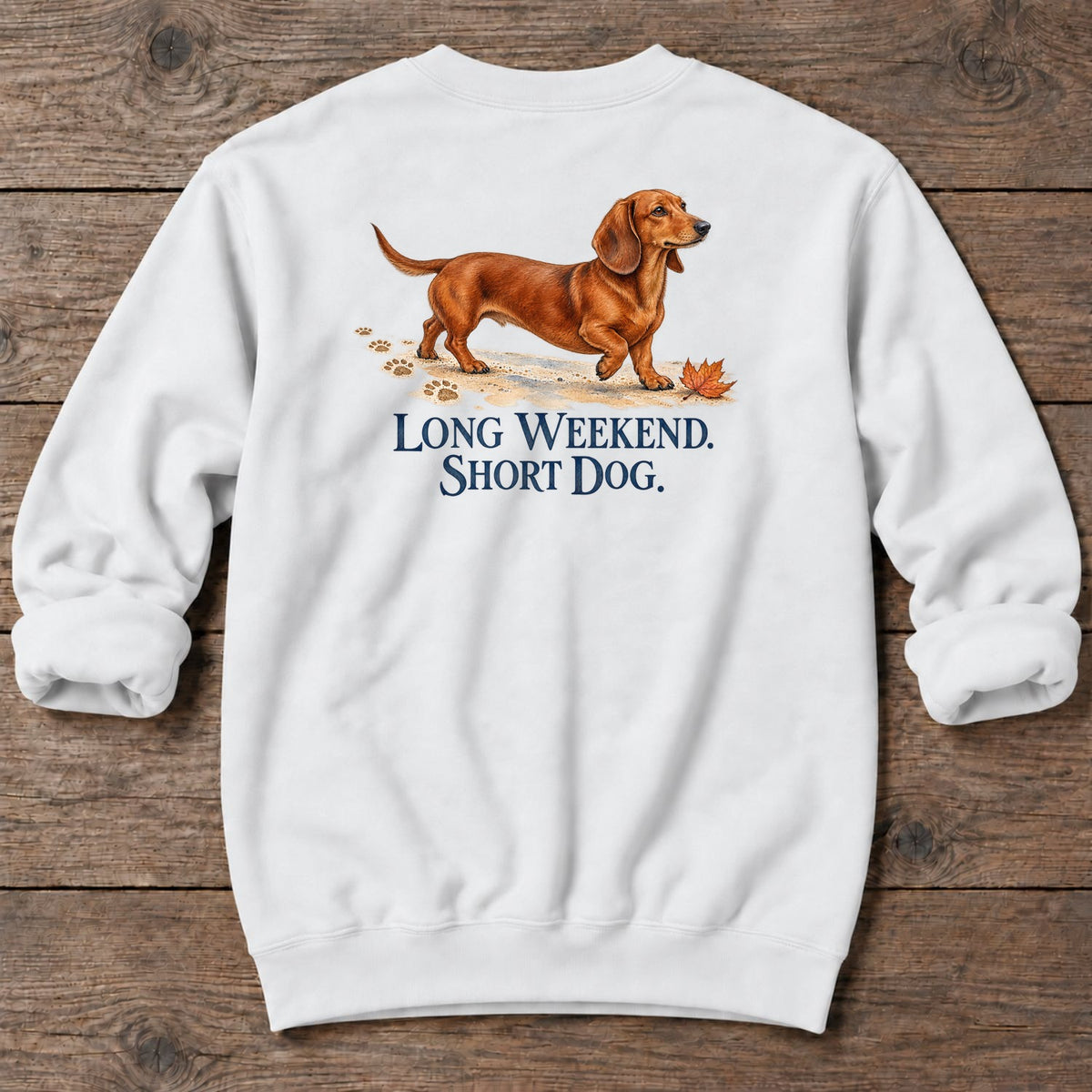Long Weekend Short Dog Back Design Midweight Sweatshirt in White, Salty Paws coastal sweatshirt