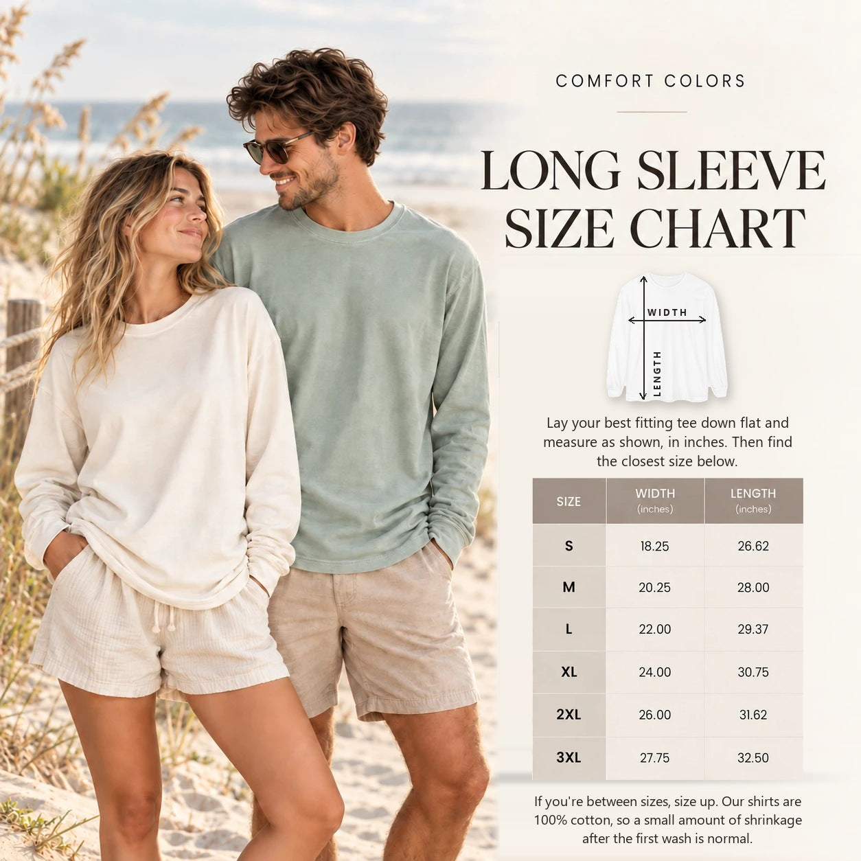 Comfort Colors long sleeve size chart