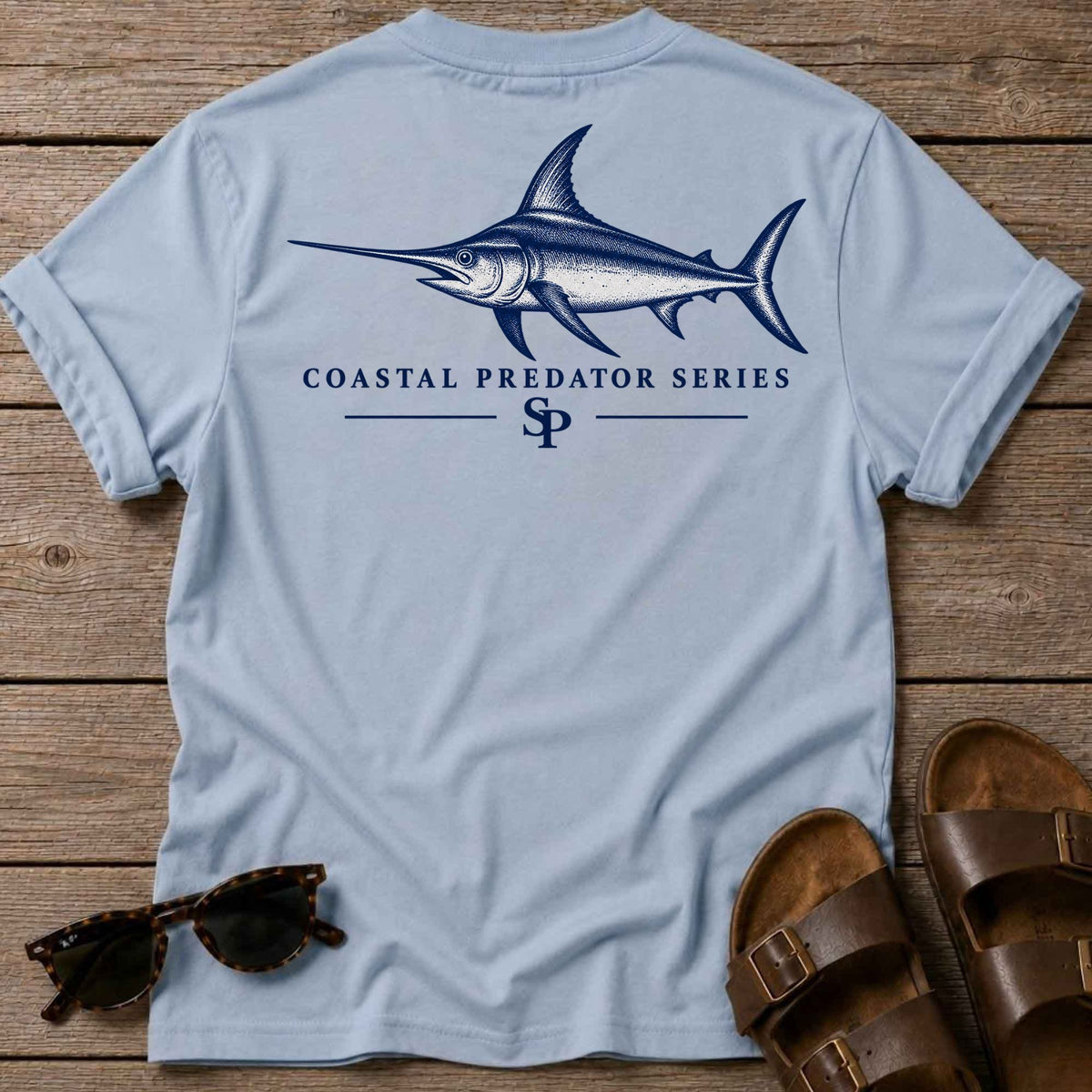 Swordfish Coastal Predator T-Shirt in Light Blue, Salty Paws coastal t-shirt