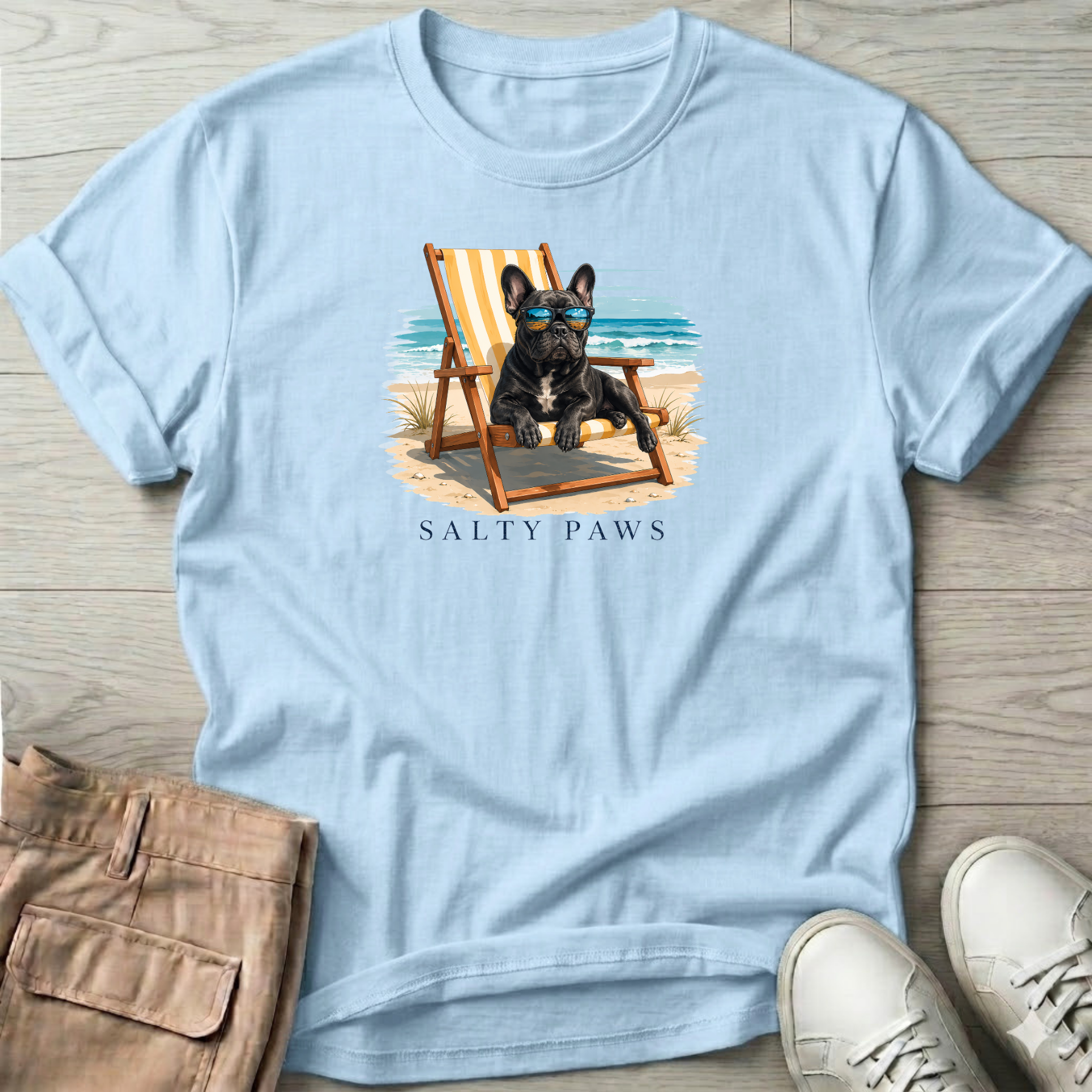Frenchie Beach Chair Dog T-Shirt