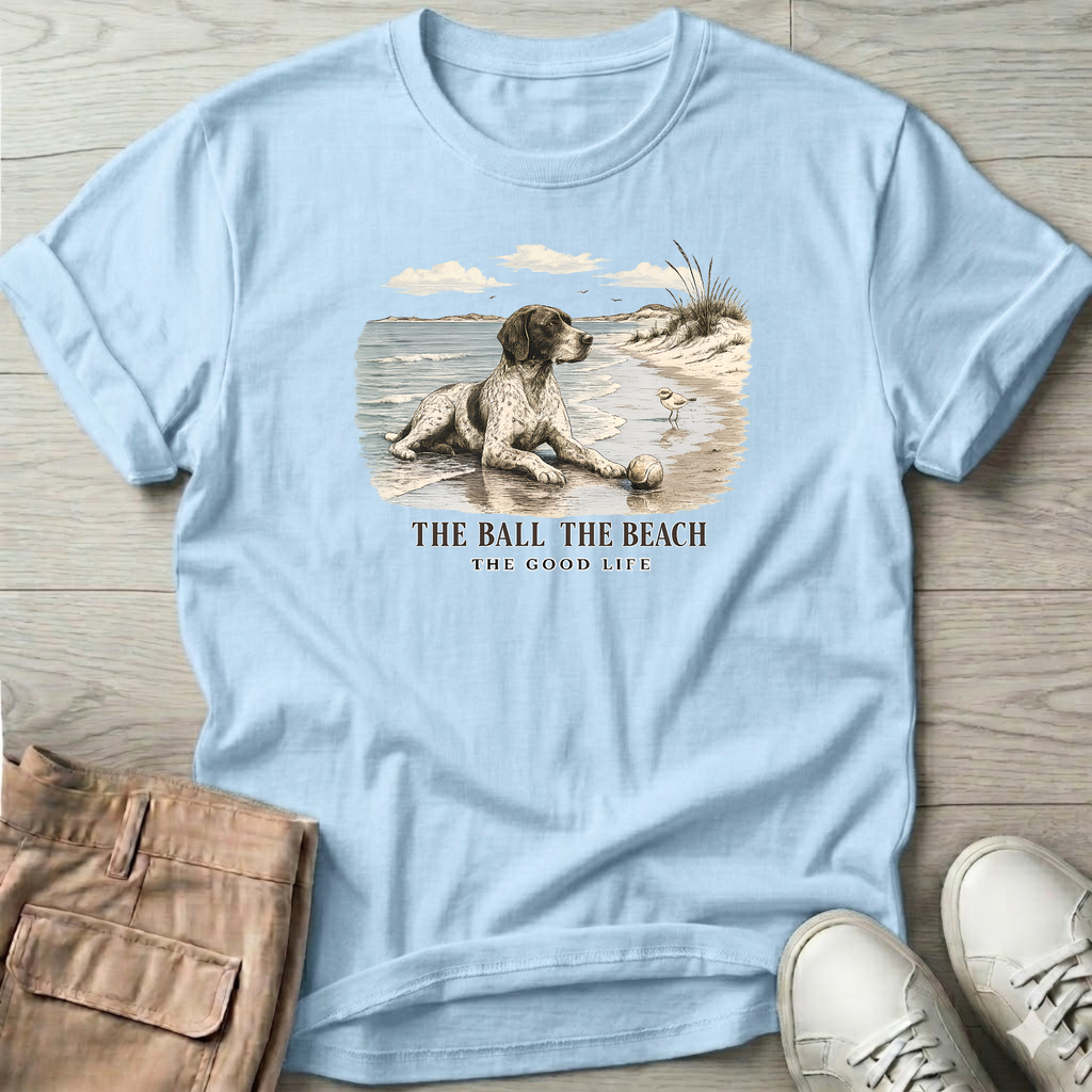 Ball Beach & Shorthair Pointer Dog T-Shirt