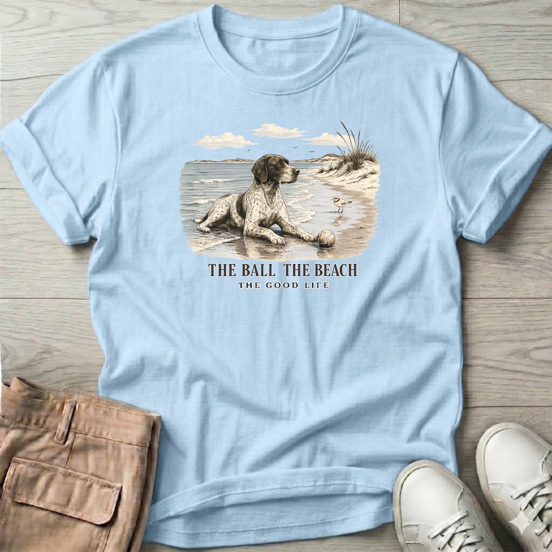 Ball Beach & Shorthair Pointer Dog T-Shirt