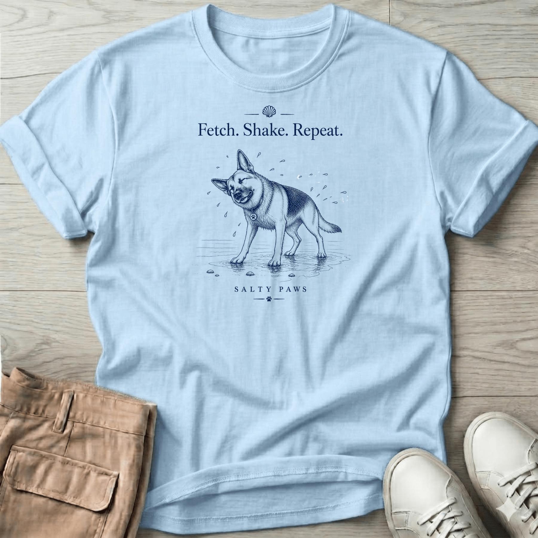 Shepherd Fetch. Shake. Repeat. Dog T-Shirt