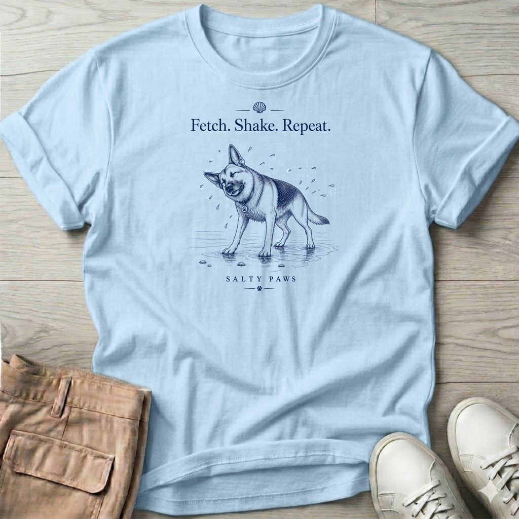 Shepherd Fetch. Shake. Repeat. Dog T-Shirt