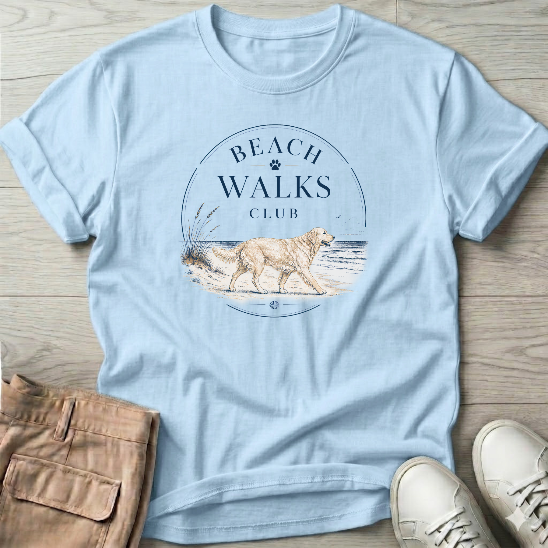 Beach Walk Golden Retriever T-Shirt