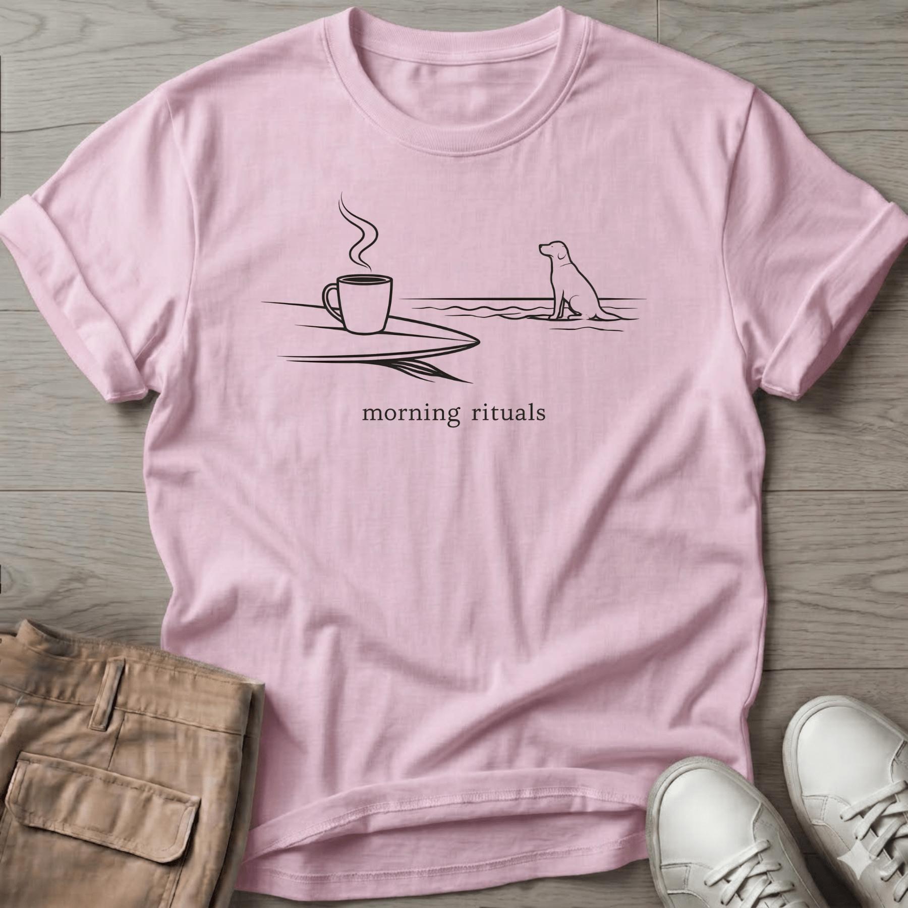 Morning Ritual Coffee Dog - coastal graphic t-shirt, Salty Paws